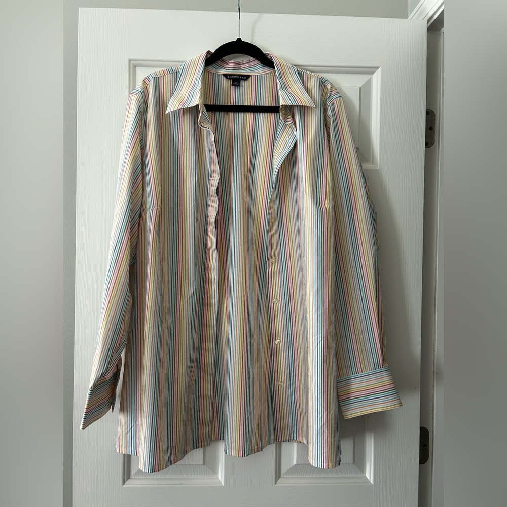 Lands' End Multicolor Thin Stripe Button-Up Size 20W